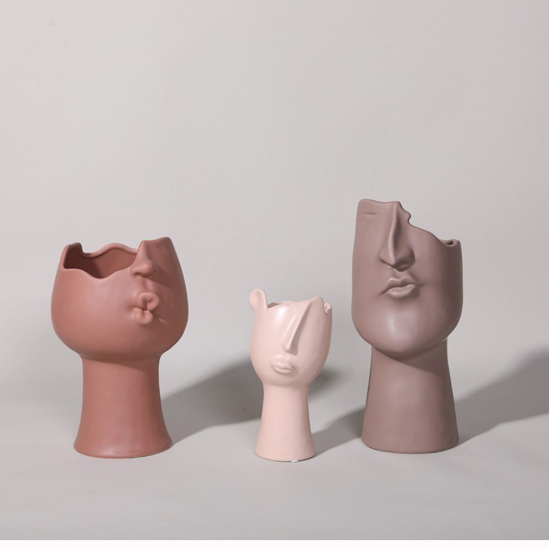 Simple moderno creativo Arte Abstracto cara cerámica florero decoración modelo sala de ventas Oficina salón escritorio flor