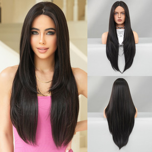 Small Lace Full Head Cover Black Brown Wig Women's High Level Super Long Straight Hair Natural Stitching Daily Girl's Wig