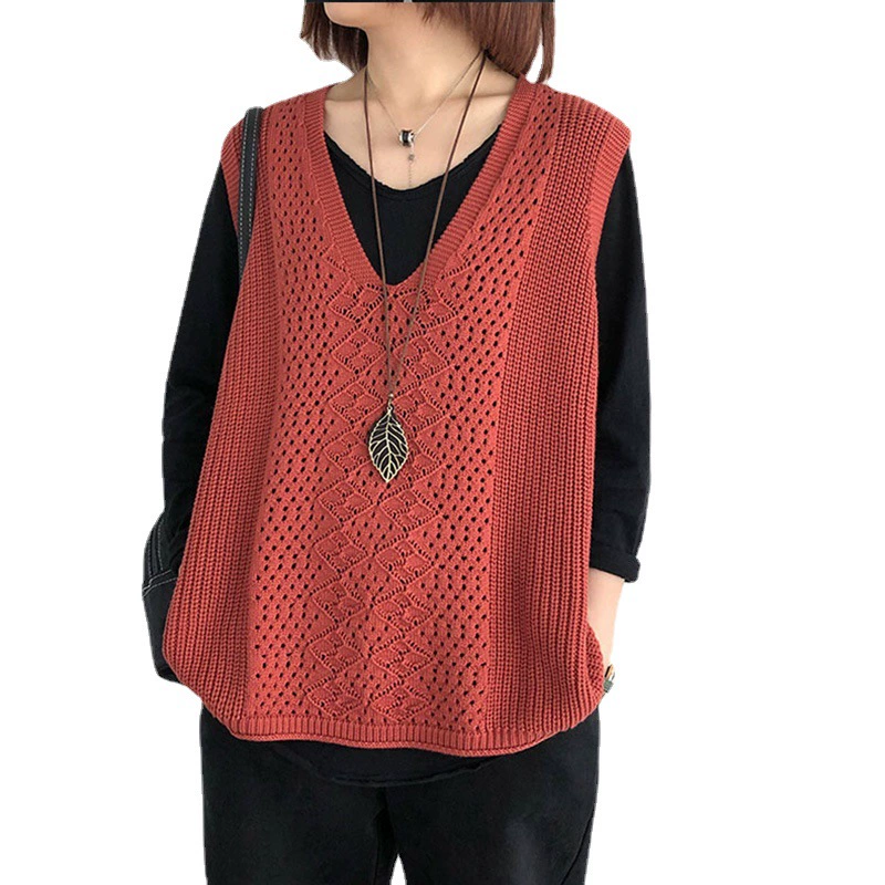 Knitted spring thin retro vest sleevless, oversize, V-neckline