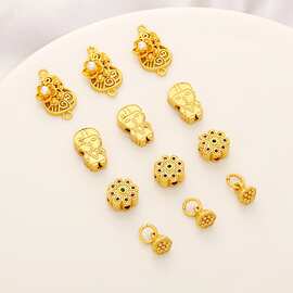 古法包金镀金保色复古镂空双环葫芦莲蓬吊坠diy手工串珠手链吊坠