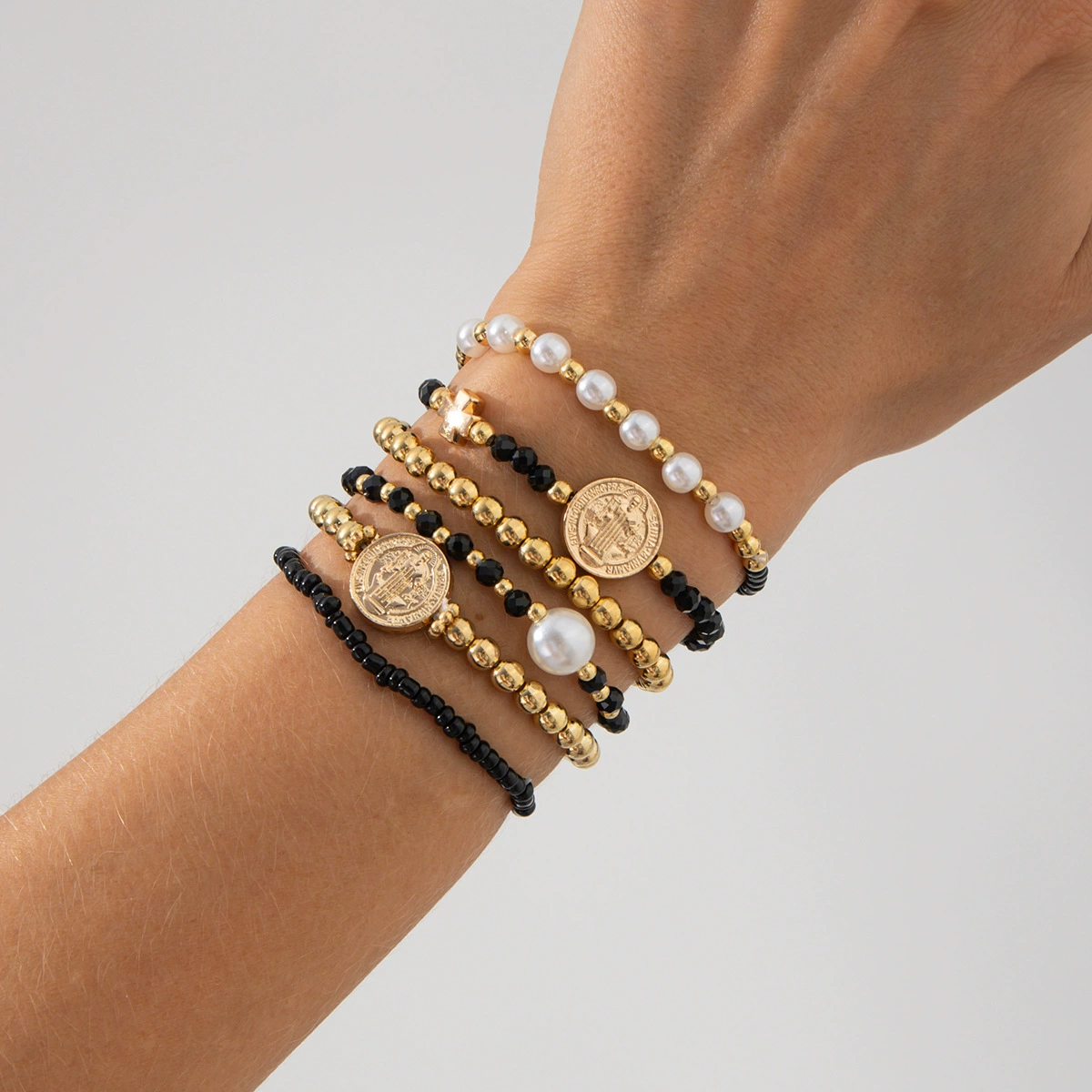 Креативный металлический бусин bracelet из жемчуга, эластичные украшения, европейский стиль