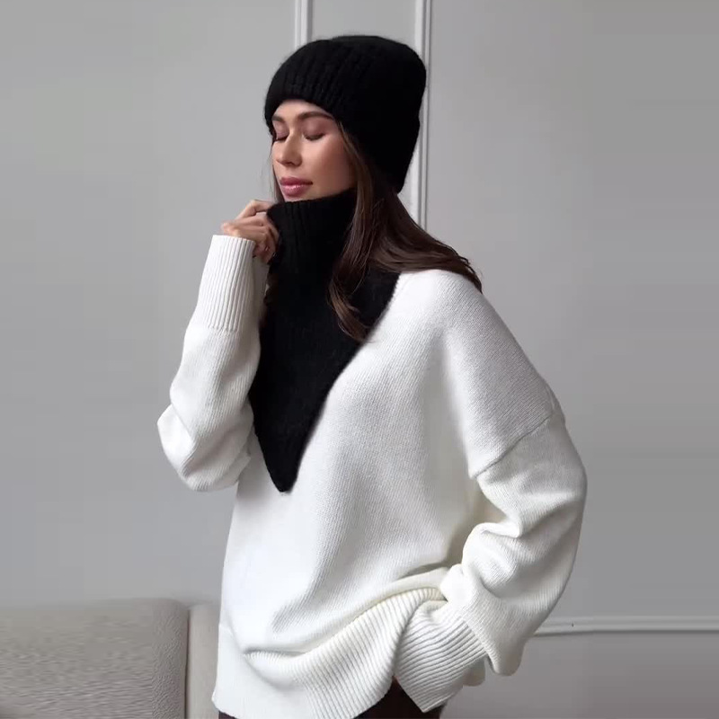 2024 otoño nueva Europa y América Amazon ropa de mujer transfronteriza de color sólido Taoyou guarnición gruesa calentamiento conjunto de sombrero de punto