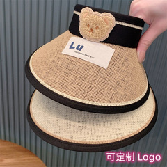 新款小學生空頂帽夏季騎行UV黑膠防曬帽韓版卡通小熊兒童遮陽帽