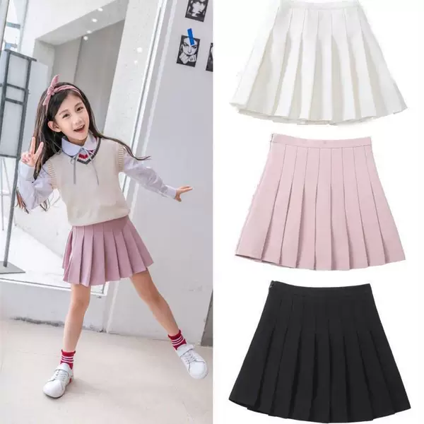 Girls' Pleated Skirt, Anti-Exposure, Children's Skirt, Khaki Student Uniform, Black Skirt, Big Children