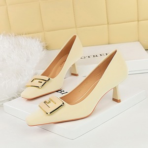 6183-K25 European and American Fashion Professional OL Women's Shoes High Heels, Shallow Mouth Square Head Metal Bu