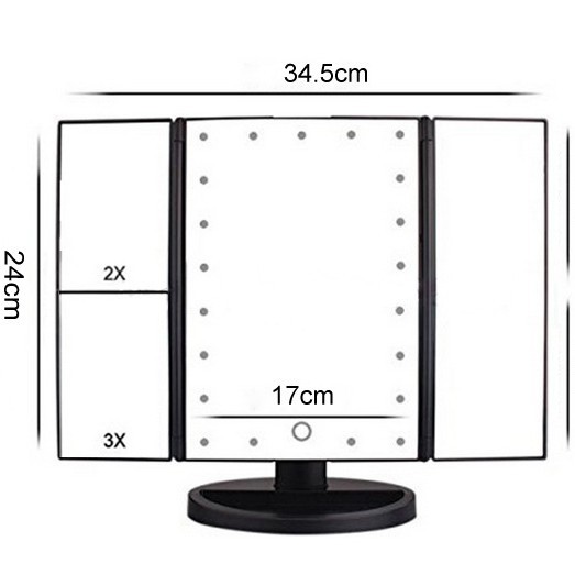 Espejo de maquillaje plegable LED de tres lados, espejo de maquillaje de celebridades de Internet, Interruptor táctil, espejo giratorio de 180 grados, espejo de maquillaje ligero de relleno de belleza