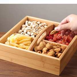 中式干果盒早生贵子客厅零食盘年货家用糖果瓜子盒分格提手坚果盒