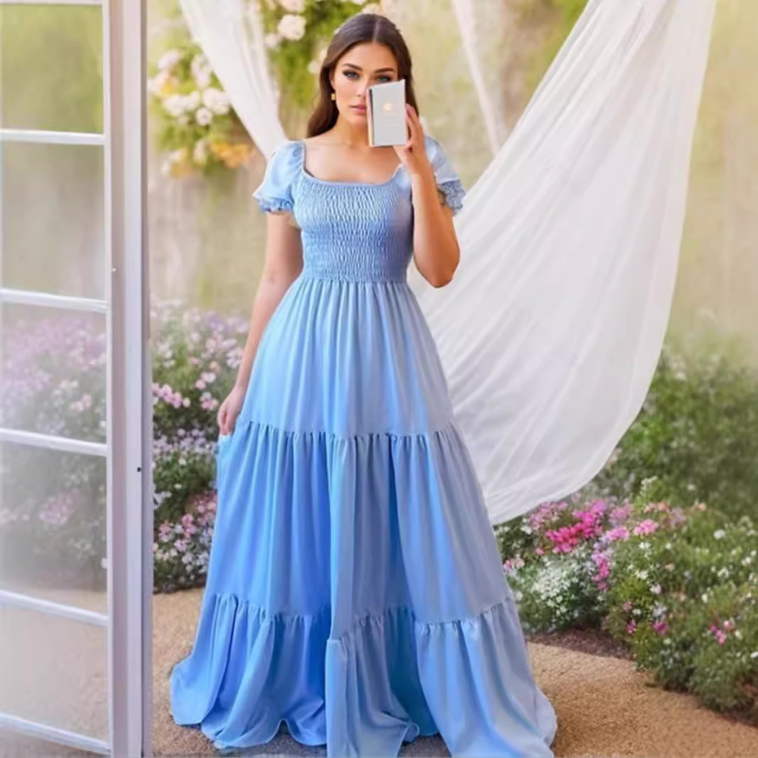 Women's Square-Neck Maxi Solid Color Office Dress