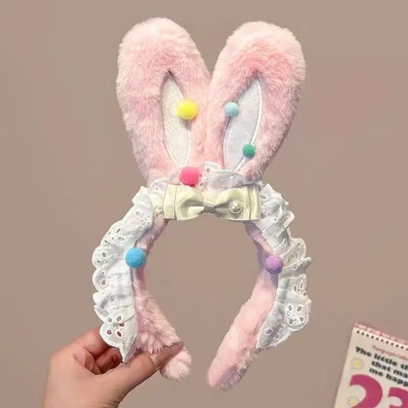 かわいいリボンウサギの耳ぬいぐるみヘッドバンドレース洗顔ヘッドバンド子供用ヘアピン 2025 新しい帽子|undefined