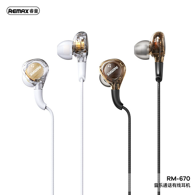 Проводные наушники Remax Music Call in-ear прозрачный панк-стиль стерео мобильный универсуальный гарнитура RM-670
