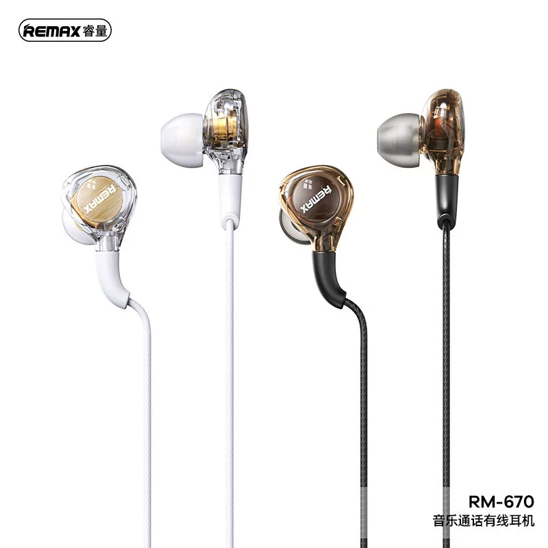 Проводные наушники Remax Music Call in-ear прозрачный панк-стиль стерео мобильный универсуальный гарнитура RM-670