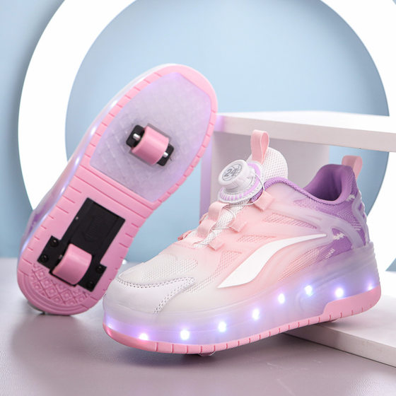 2025 new children's heloo shoes girls automatic light two-wheel skates men LED luminous shoes manufacturers direct