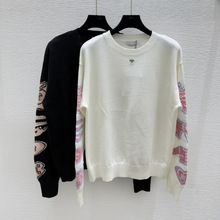 南油高版本CD家25早秋新款丹顶鹤字母刺绣圆领长袖针织衫羊绒毛衣