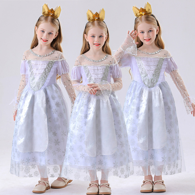 Children's Princess Alice White Queen White Dress High-End Cosplay Princess Dress Performance Costume Children's Princess Alice White Queen White Dress High-End Cosplay Princess Dress Performance Costume