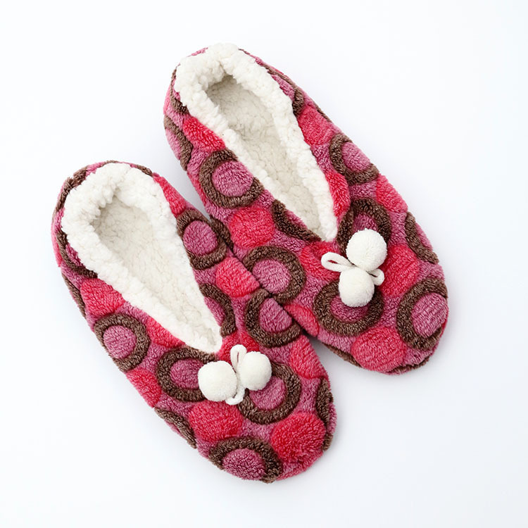 Women's autumn and winter plush indoor floor shoes with pom-pom decoration, plush home slippers, thick lamb wool, warm and soft sole Women's autumn and winter plush indoor floor shoes with pom-pom decoration, plush home slippers, thick lamb wool, warm and soft sole