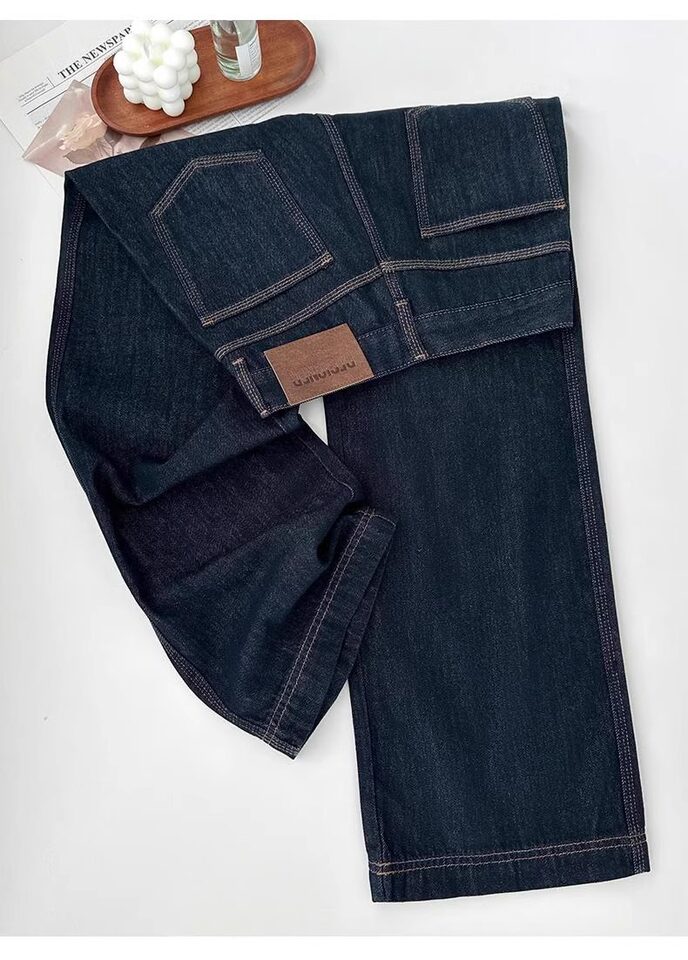Quần jean nữ ống đứng cạp cao dáng suông ống rộng, chất denim dày, có bản lót lông cừu — Denim Blue-Small (dưới 158cm), Ningdan màu xanh kéo dài (trên 164cm), Quần denim màu xanh (dưới 163), Ning Dan Blue Extended (Lót lông cừu, cao 164cm+) chi tiết 9