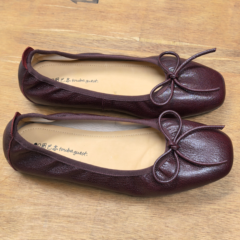 Black and Purple Ballet Flats for Women, Flat-Soled, 2026 Spring New Style, Comfortable Soft-Soled Leather Shoes, Retro Genuine Leather Women's Shoes
