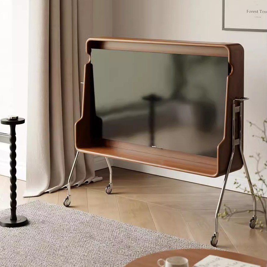 Nordic Solid Wood Movable Tv Stand Retro Small Apartment Bedroom Home Internet Celebrity Living Room Floor-Standing Tv Cabinet