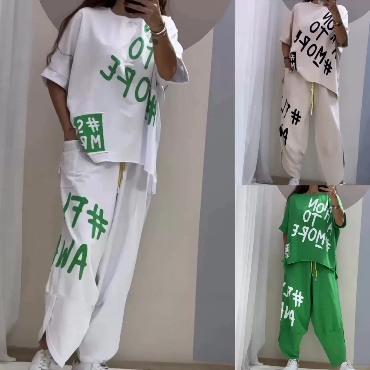 2024亚马逊独立站INS热卖字母印花休闲运动女式套装跨境欧美女装
