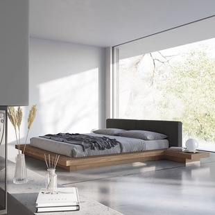 Japanese Tatami Bed Worth Nordic Black Walnut Light Luxury Modern Simple Master Bedroom Double Solid Wood Bed