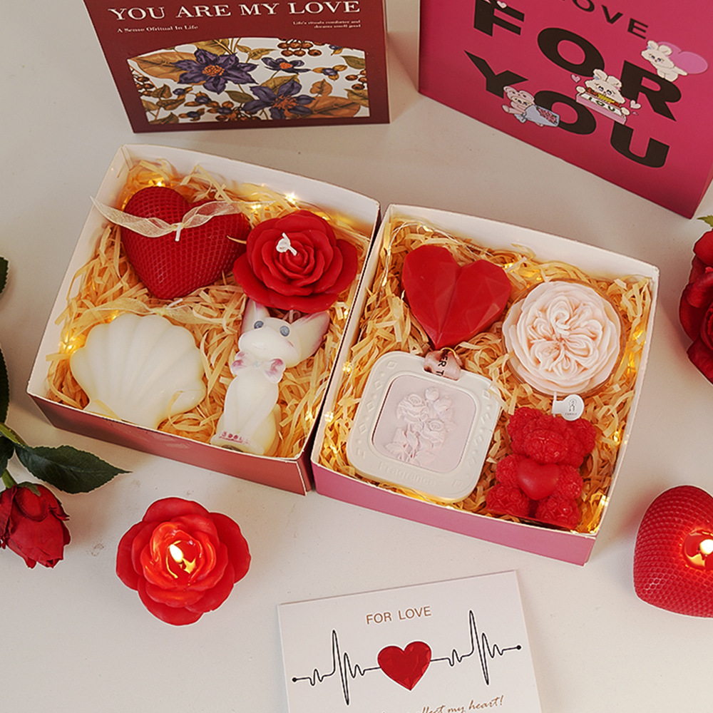 Regalo del Día de San Valentín Chino, Caja de Regalo con Fragancia, Recuerdo Creativo Personalizado, Vela Perfumada Hecha a Mano con Corazón Rojo