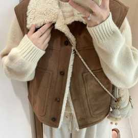 韩版羊羔绒马甲女韩版时尚百搭上衣秋冬新款宽松休闲外穿短外套