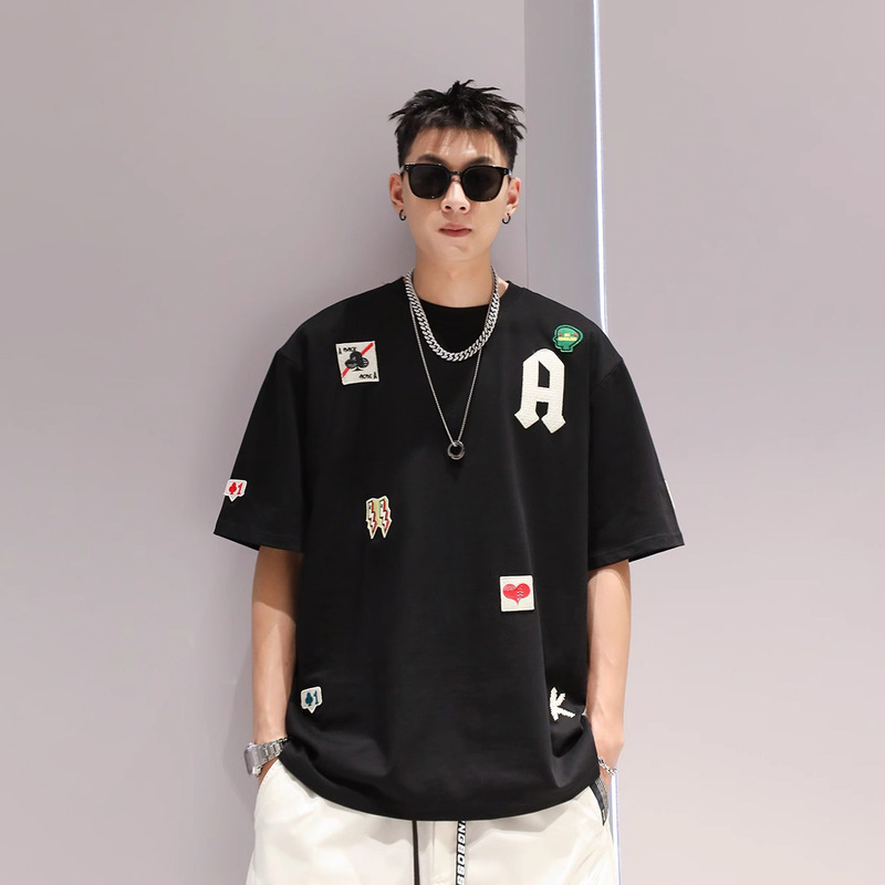 Heavyweight American-Style Short-Sleeve T-Shirt for Men, Summer 2025, Loose Fit for Plus-Size, Oversized Trendy Crew Neck Half-Sleeve T-Shirt