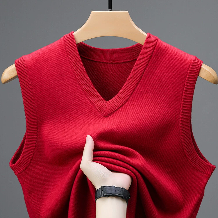 Однотонный шерстяной жилет для мужчин на осень и зиму, шерстяной свитер с V-образным вырезом, утепленный свитер, жилет для мужчин среднего возраста, наряд для папы.