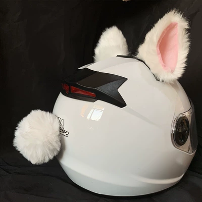Scooters, Kuromi Headwear, Helmet, Motosiklet dəbilqələri - white-pink-cat-ears-tail