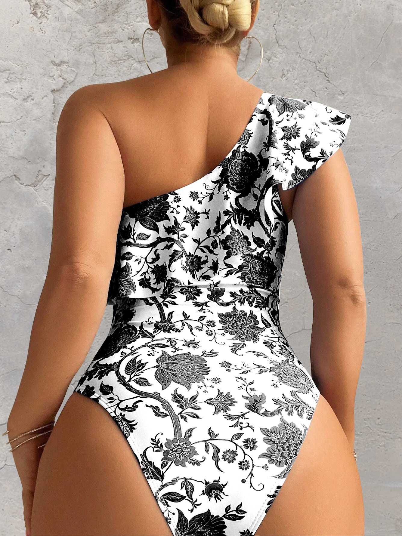 201g Weight Sleeveless Sleeve Length Polyester Fabric Type Regular Top Length Bodysuit Tops Type Swimming Occasion One Shoulder Neckline Skinny Fit Type Flower Pattern Women's Gender Bohemian Style Women's Bohemian Flower One Piece Swimwear 9