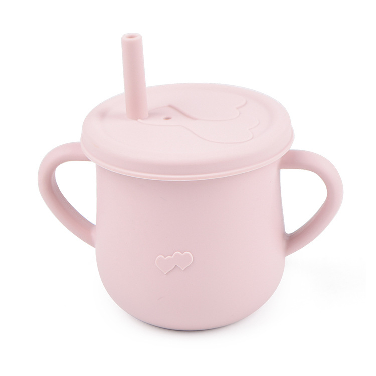 Taza de agua de paja de silicona para niños de grado alimenticio taza de agua resistente a caídas bebé taza de agua de silicona binaural taza de silicona para beber