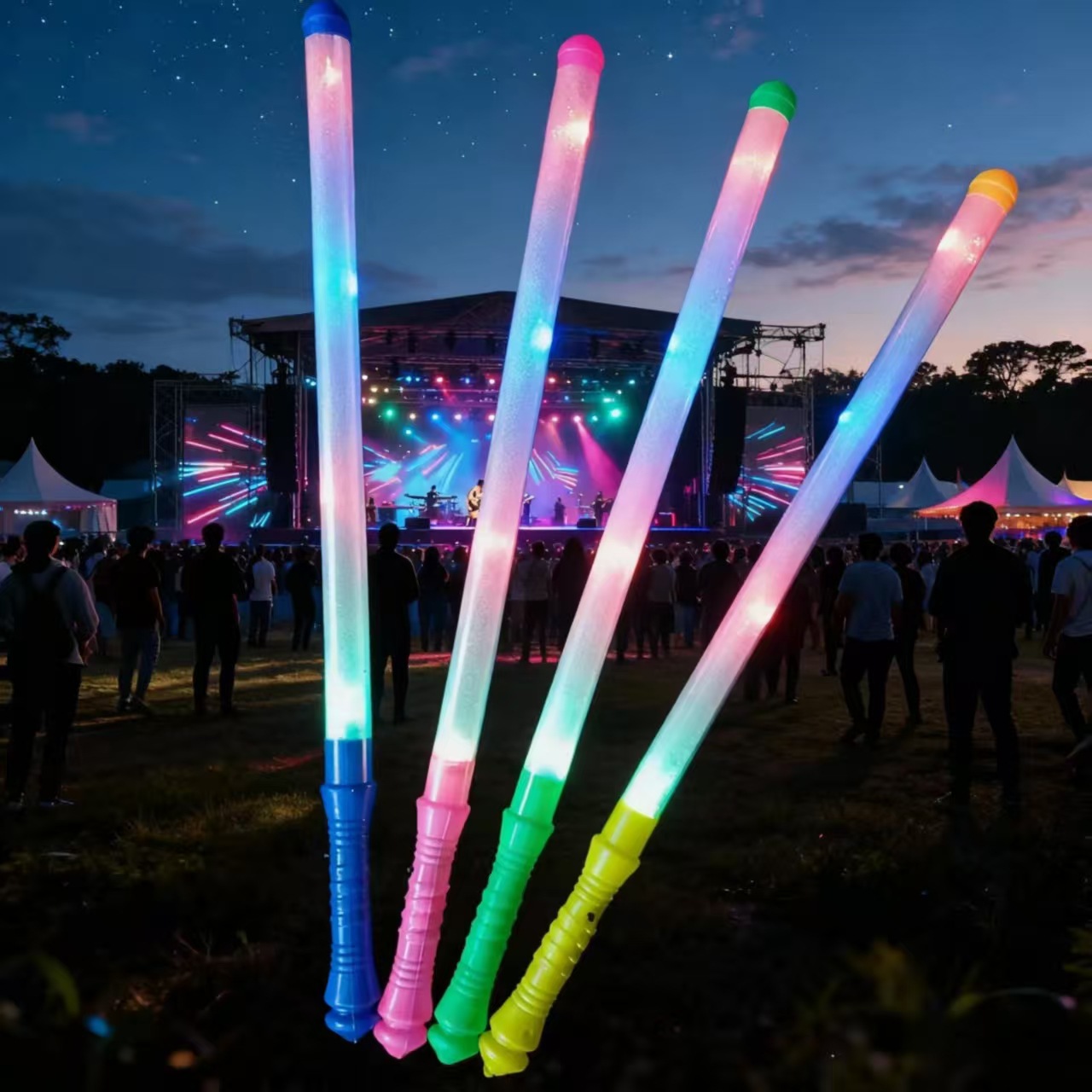 Fabricante fuente de 48cm de tamaño medio fluorescente festival de música de mano barra de luz electrónica de ayuda colorida barra de flash