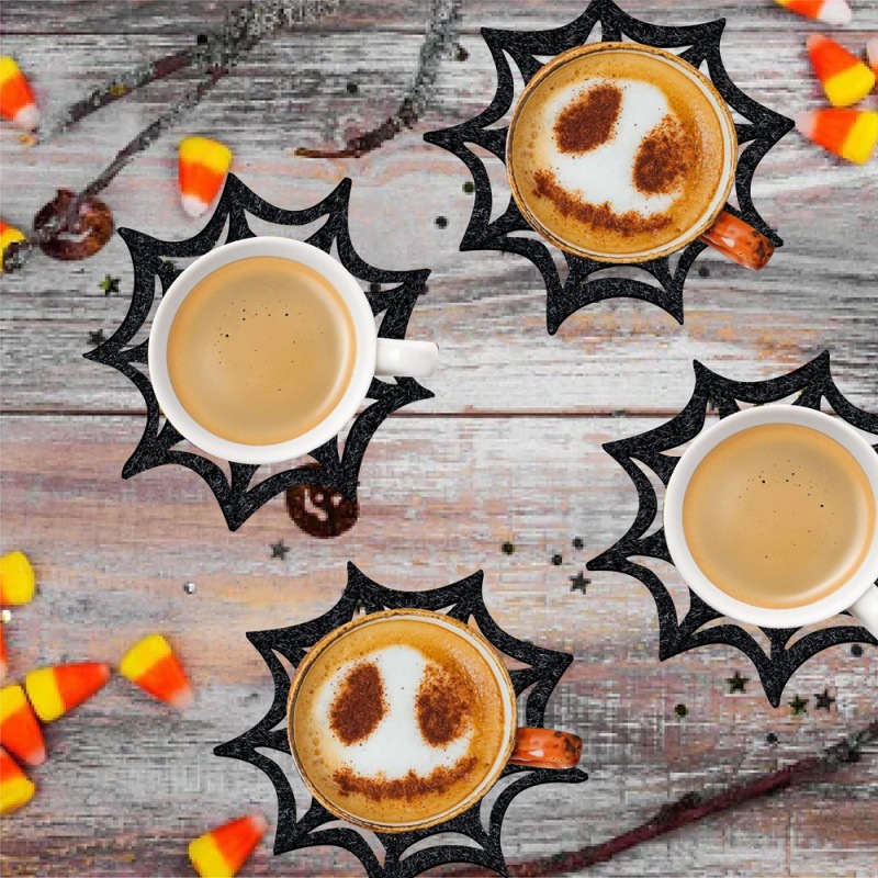 Nueva decoración de fiesta de Halloween posavasos de tela no tejida de tela de araña posavasos decoraciones de mesa festiva de Halloween