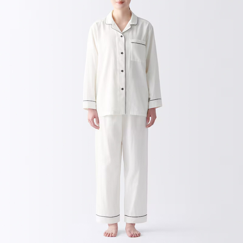 Japanese-style Non-printed Pure Cotton Double-layer Yarn Pajamas Men's Pure Cotton Non-side Seam Home Clothes suit Women's Spring and Summer Thin