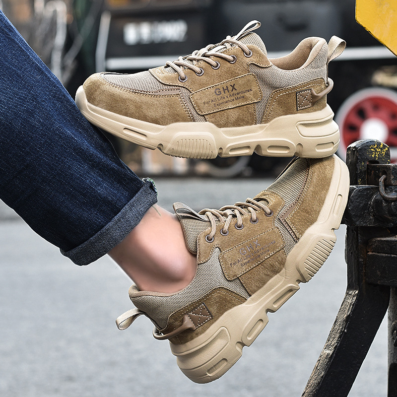 Zapatos de seguridad para hombres, protección laboral, anti-aplastamiento, anti-pinchazos, transpirables, para obras de construcción, suelas de Kevlar