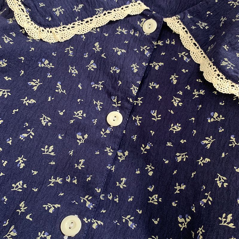 Al por mayor transfronterizo otoño nuevo cardigan impresión pijama de manga larga cuello de muñeca de moda lindas flores trituradas cubierta de ropa para el hogar