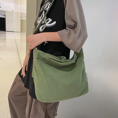 Women's Korean Style Retro Canvas Tote Bag, Casual and Versatile Solid Color Single Shoulder Bag, Simple and Fashionable Large Capacity Crossbody Bag