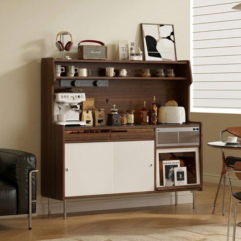 Retro-style wall-mounted integrated storage cabinet for dining room, living room tea cabinet, rock slab coffee bar storage cabinet Retro-style wall-mounted integrated storage cabinet for dining room, living room tea cabinet, rock slab coffee bar storage cabinet