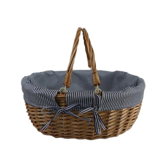 Cesta de picnic de ratán personalizada de fábrica cesta de mano de almacenamiento de doble mango cesta de verduras de regalo hecha a mano cesta de mimbre transfronteriza