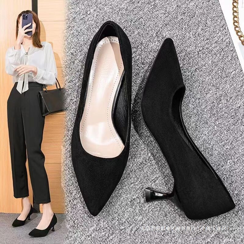 High-Heeled Shoes for Female Flight Attendants, Comfortable Soft-Soled Women's Shoes, Black Stiletto Heels, Professional Work Attire, Etiquette Mid-Heel Work Shoes for Women