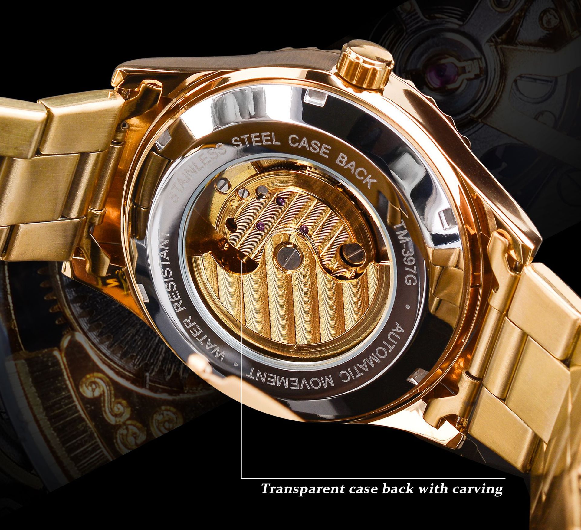 Nuevo ganador europeo y americano estilo Sol rueda hombres moda hueco retro rhinestone reloj automático reloj mecánico