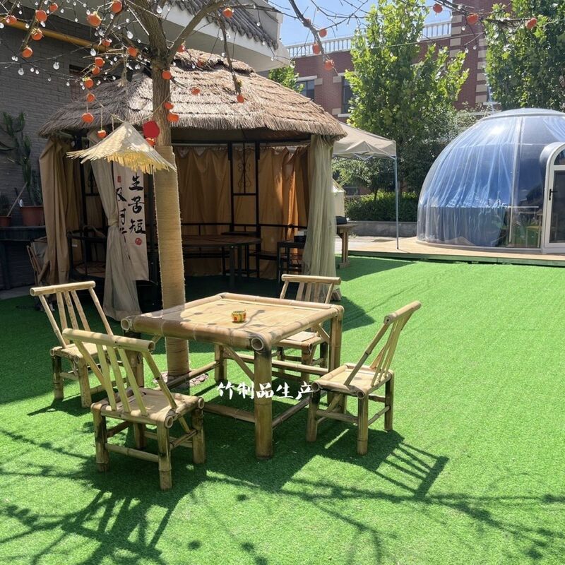 B&B Courtyard Outdoor Bamboo Tables and Chairs Chinese Courtyard Bamboo Tables and Chairs Handmade Bamboo Tables Tea Tables Carbonized Dining Tables