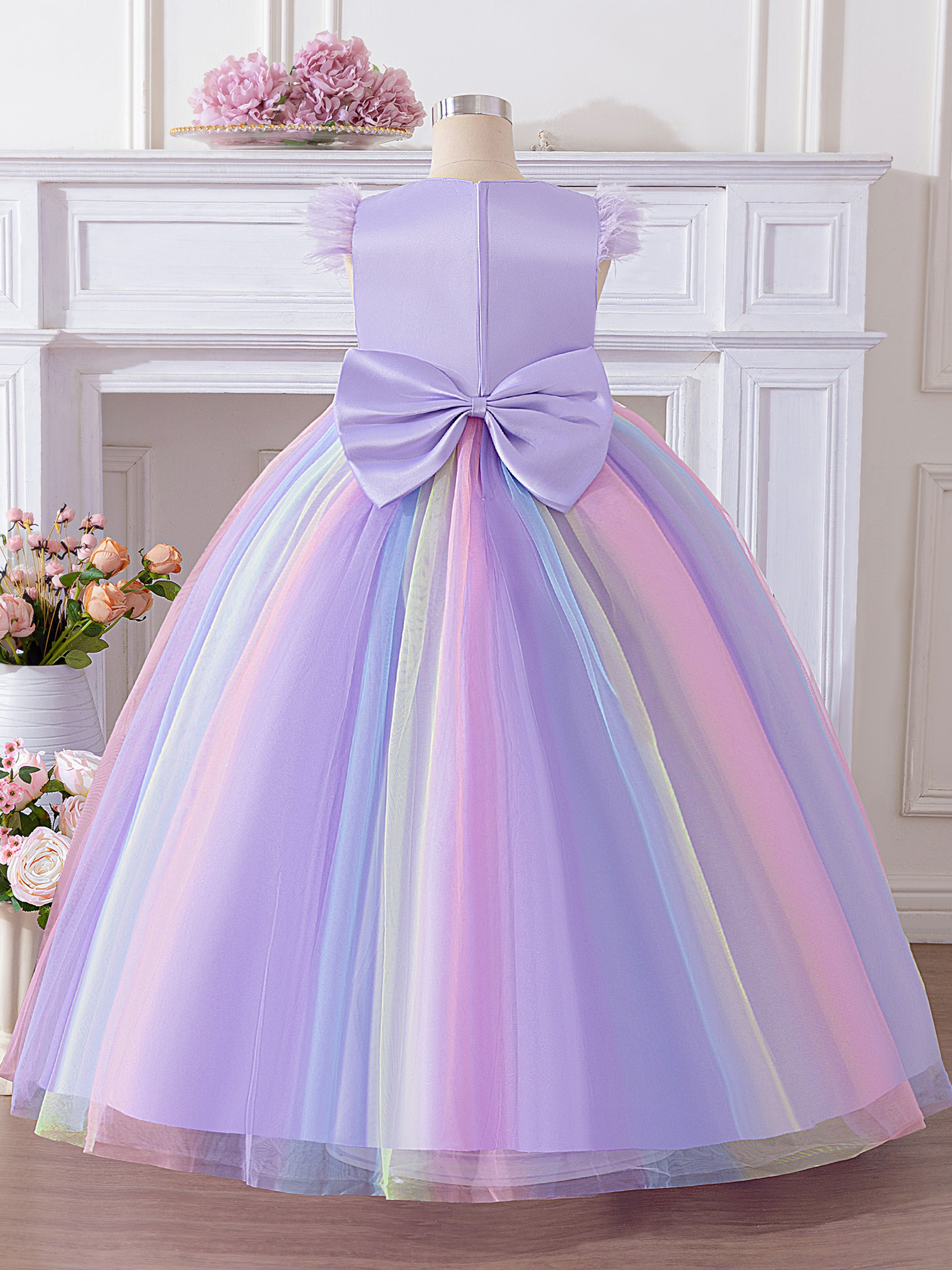 Vestido de malla de color vestido de princesa bordado vestido de cuentas vestido de piano de niña vestido de piano de niños