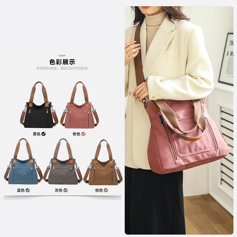 Bolso Tote de Hombro para Mujer de Lona de Gran Capacidad con Cierre para Uso Diario image 4