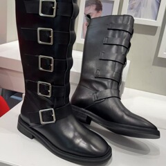 小众轻奢2025秋冬手工复古女靴女鞋低跟复古古方头皮