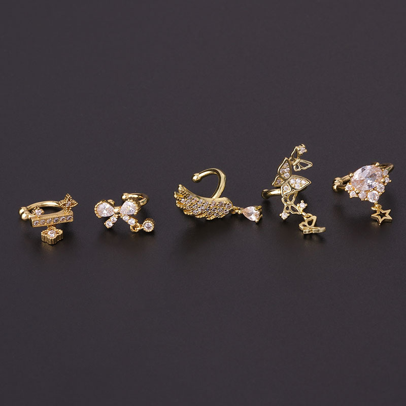 Bow Feather Fashion Zircon Ear Bone Clip Earrings One-piece Wholesale Jewelry display picture 3