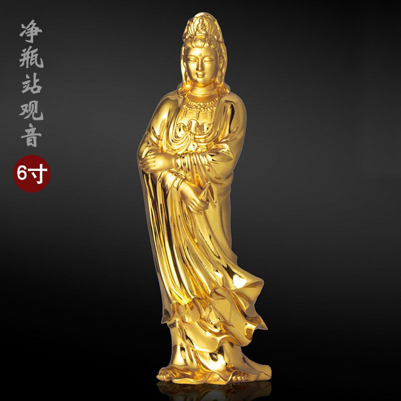 纯银金色净瓶站观音佛像密宗供奉摆件可装藏6寸雕花小佛像