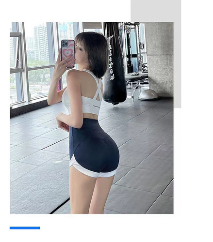 High-waist tummy-tuck butt-lifting outerwear yoga fitness peach-butt color-blocked three-quarter yoga shorts for women