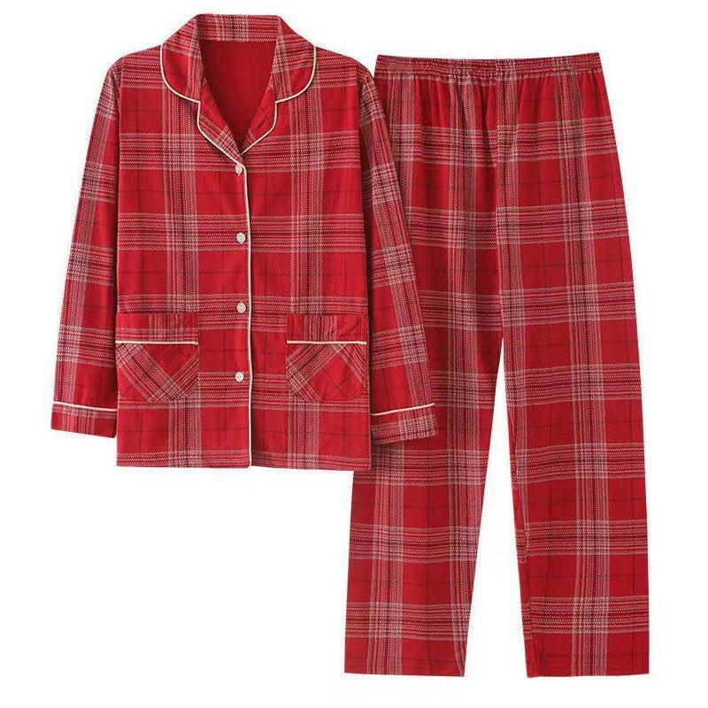 Mamá Pijamas Mujer primavera y otoño 100% algodón más tamaño pantalones de manga larga de mediana edad y ancianos otoño traje de desgaste para el hogar al aire libre