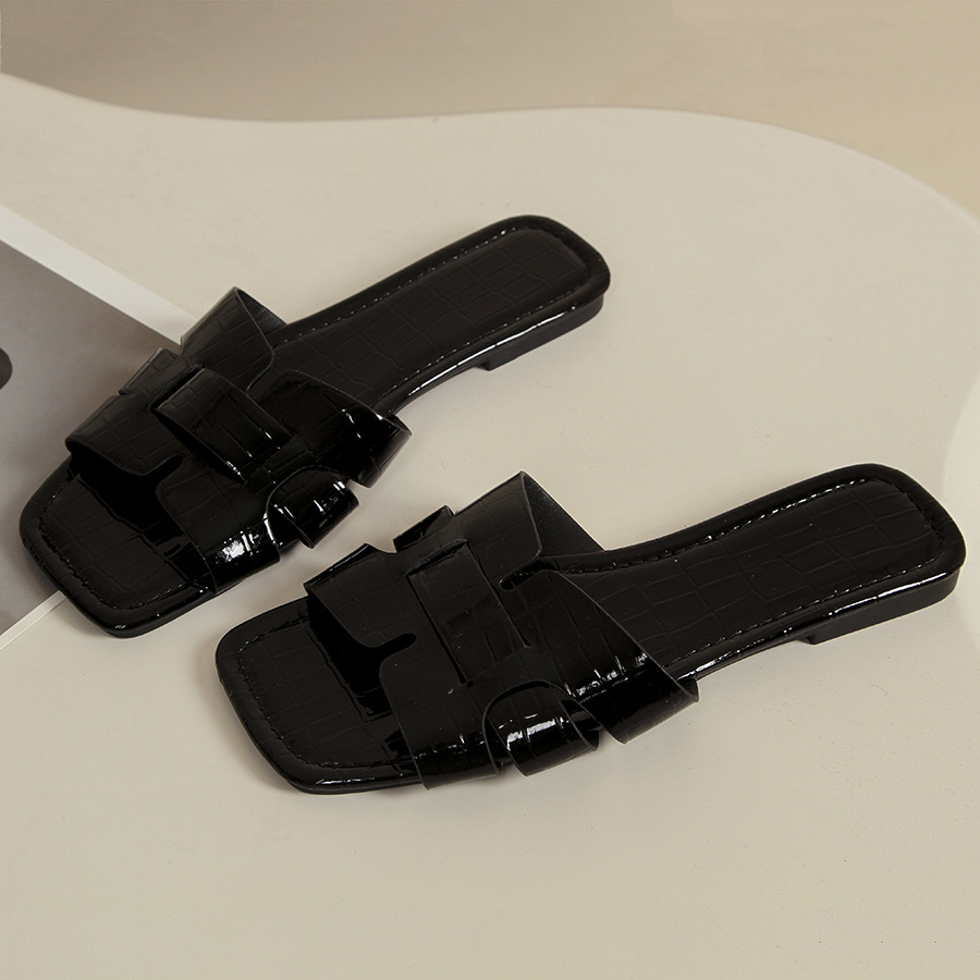 Slippers Korean solid color flat slippers for women European and American foreign trade square head breathable slip on home slippers for women_voghion.com